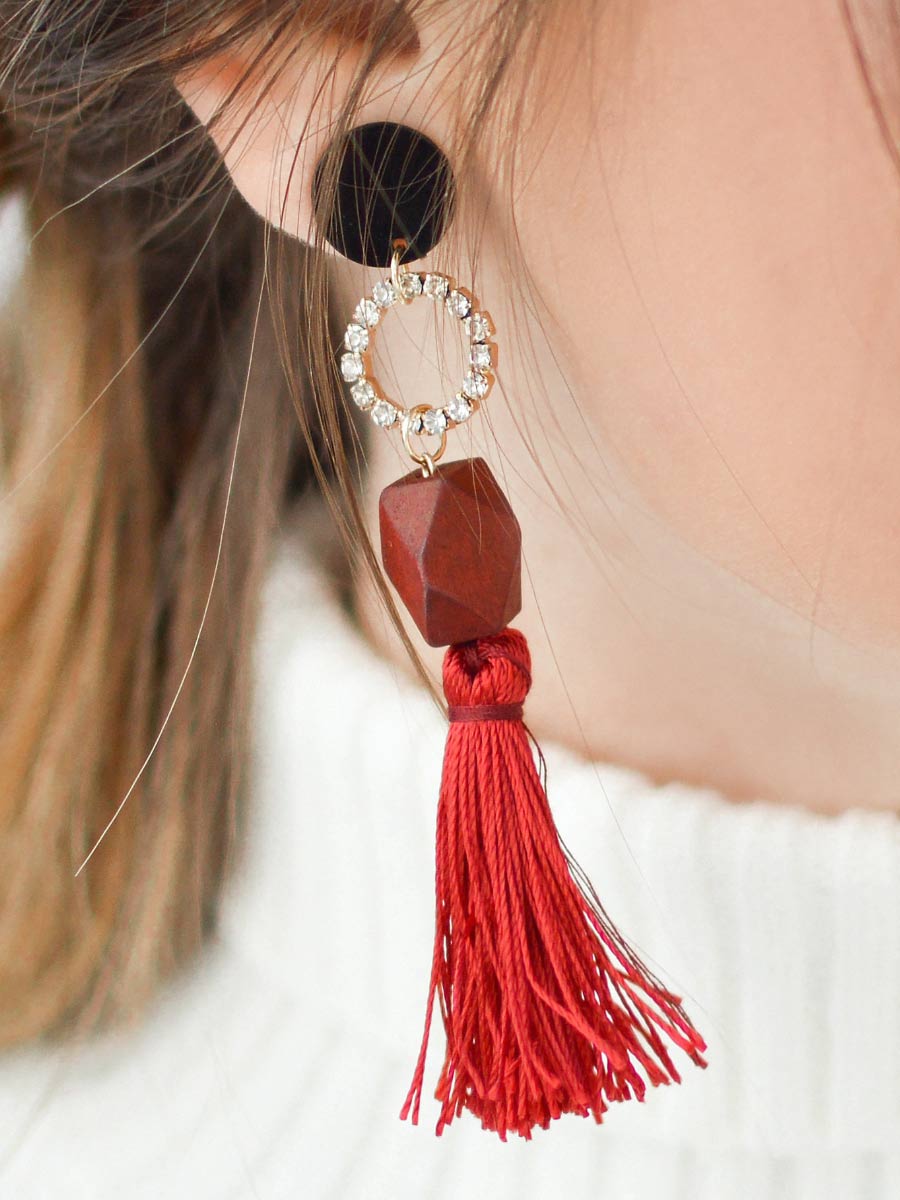 Blueberry red and gold tassel earrings – Blueberry Accessories